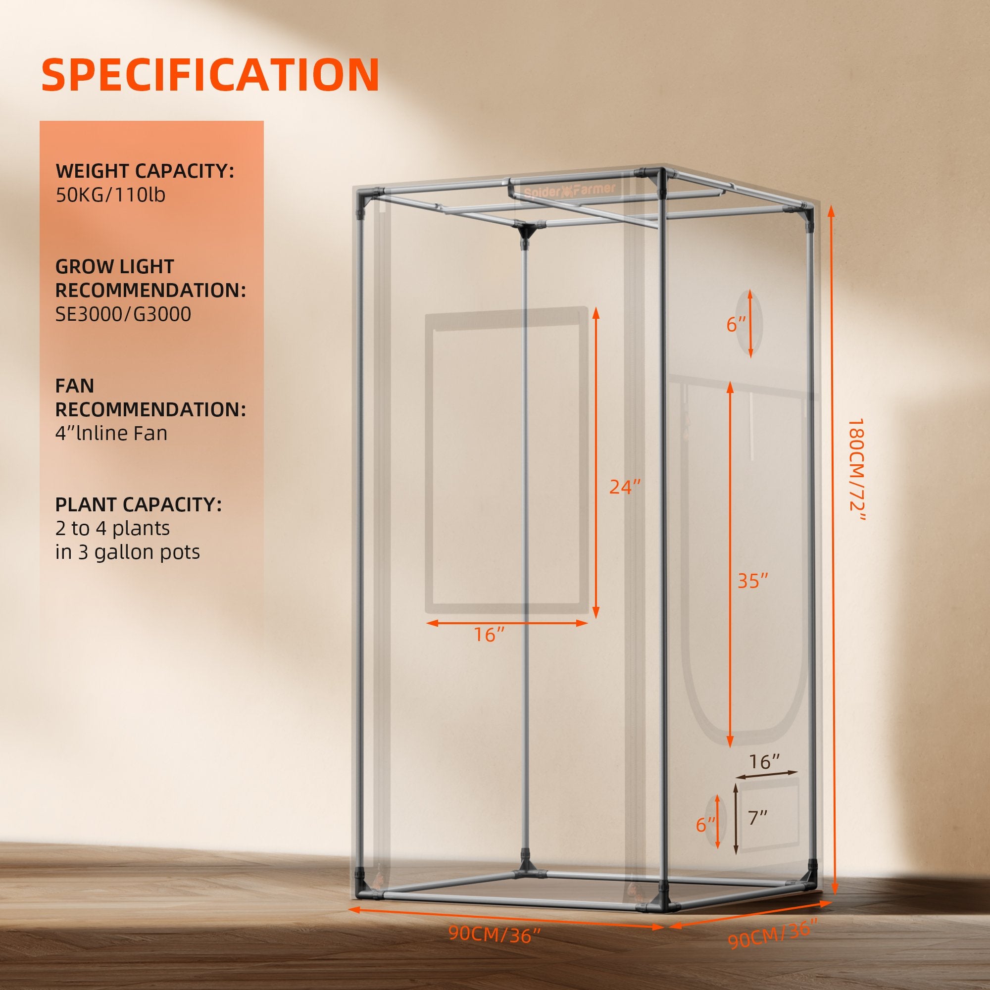 Spider Farmer 90x90x180cm Growbox