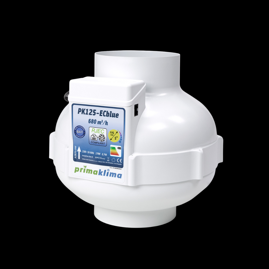 Prima Klima PK125ECblue EC-Rohrventilator 125 mm (680 m³/h)