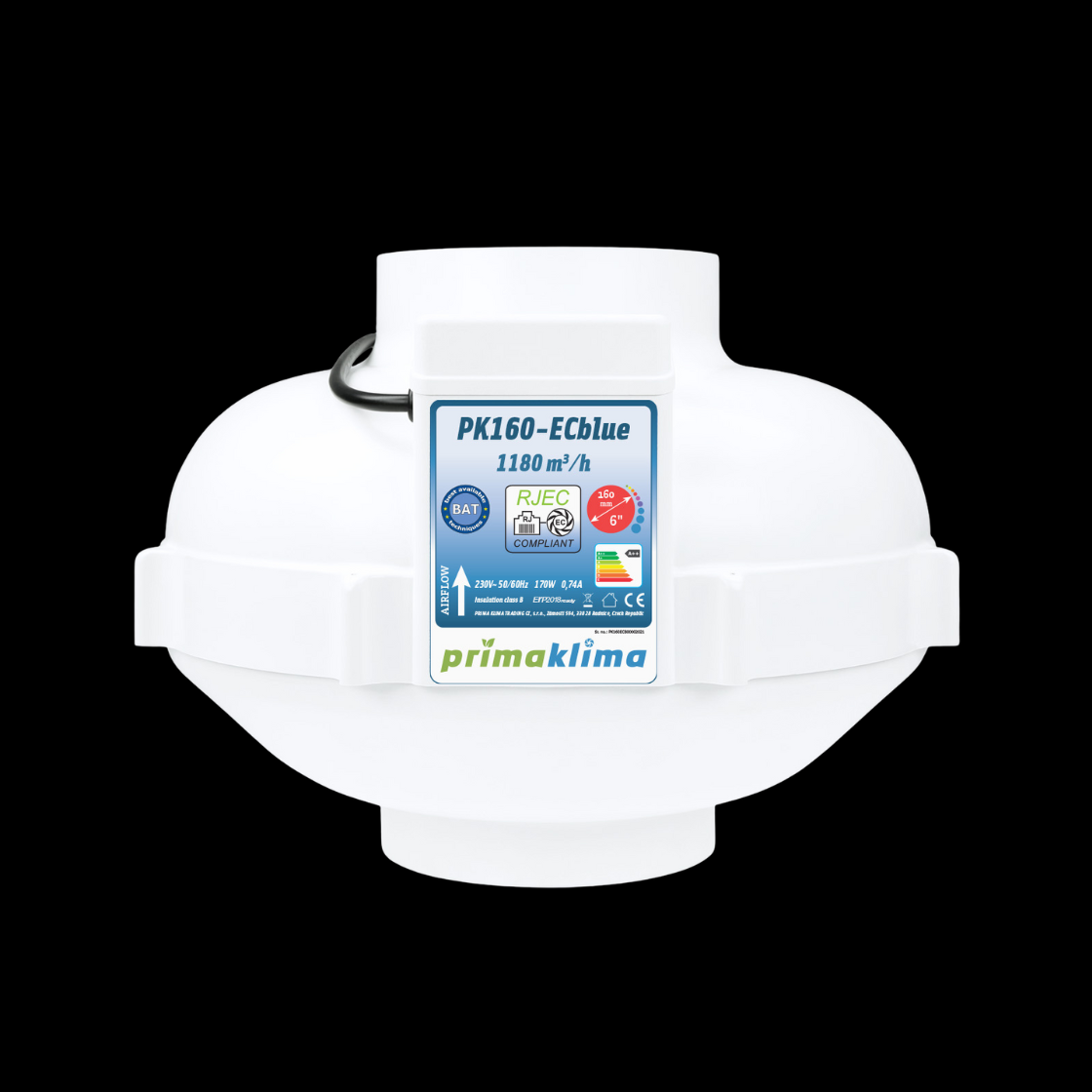 Prima Klima PK160ECblue EC-Rohrventilator 160 mm (1180 m³/h)