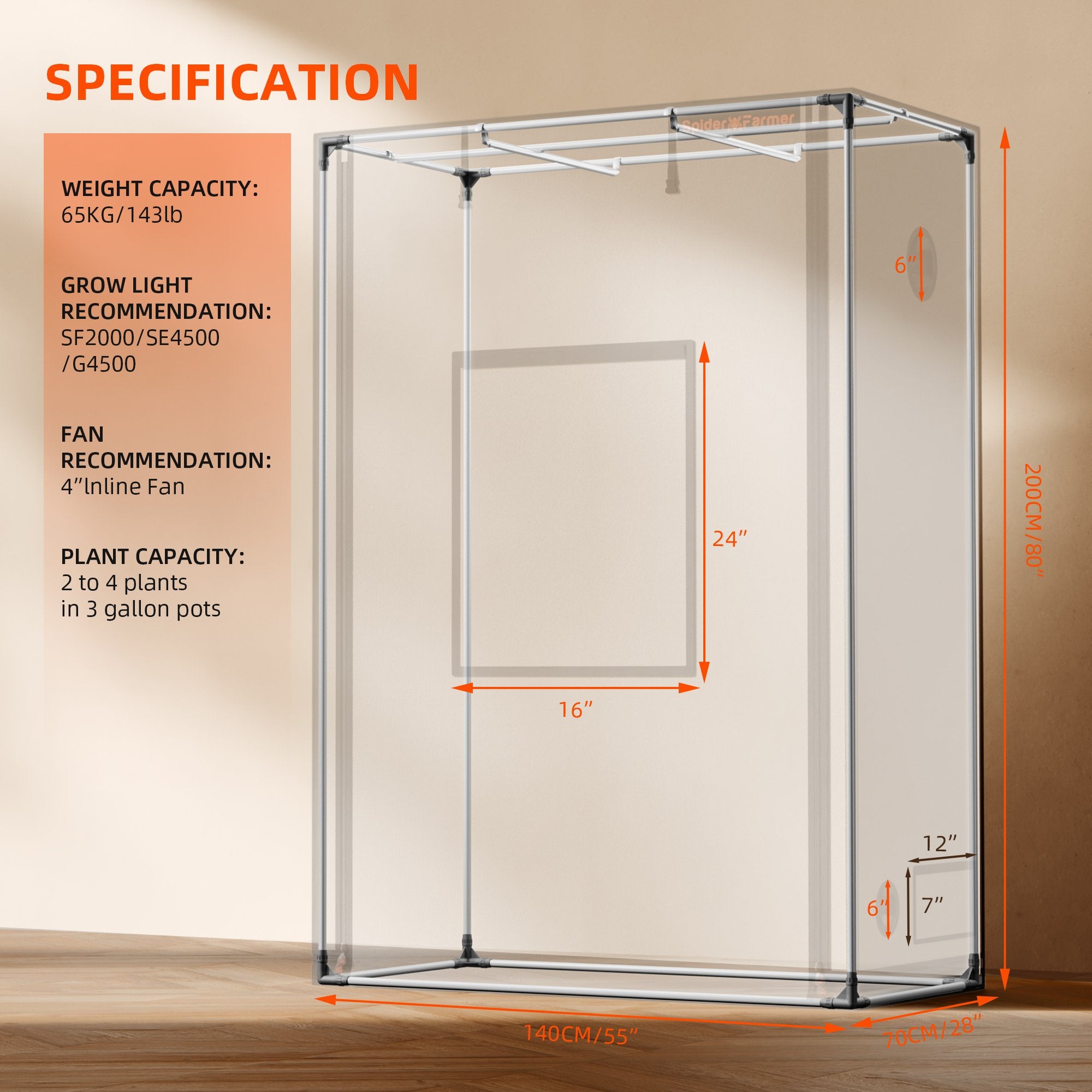 Spider Farmer 140x70x200cm Growbox